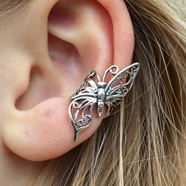 Clip-Ohrringe Schmetterling, Silberoptik, Damen - Bild 1