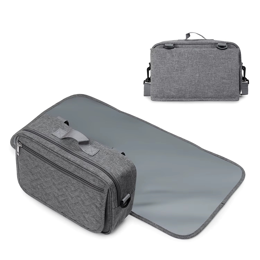Wickeltasche für Kinderwagen mit Wickelauflage und verstellbarem Schultergurt, Windel Organizer Caddy in Schwarz oder Grau - Bild 3
