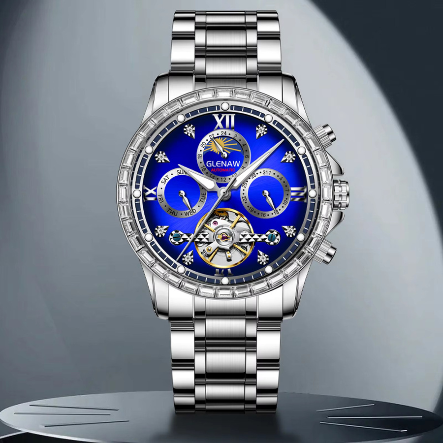 Glenaw Armbanduhr Automatik, Edelstahl, Blau, Herren - Bild 3