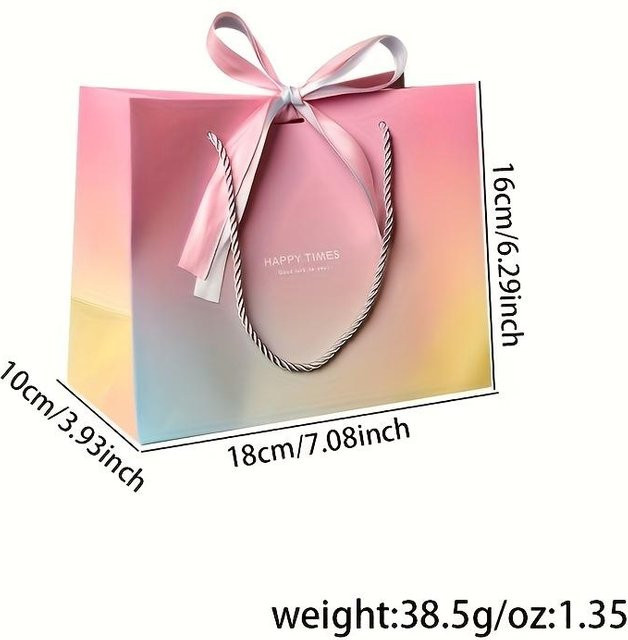 3 Happy Times Papiergeschenktüten mit Farbverlauf und Schleifen in Multicolour für Geburtstage, Größe Small - Bild 1