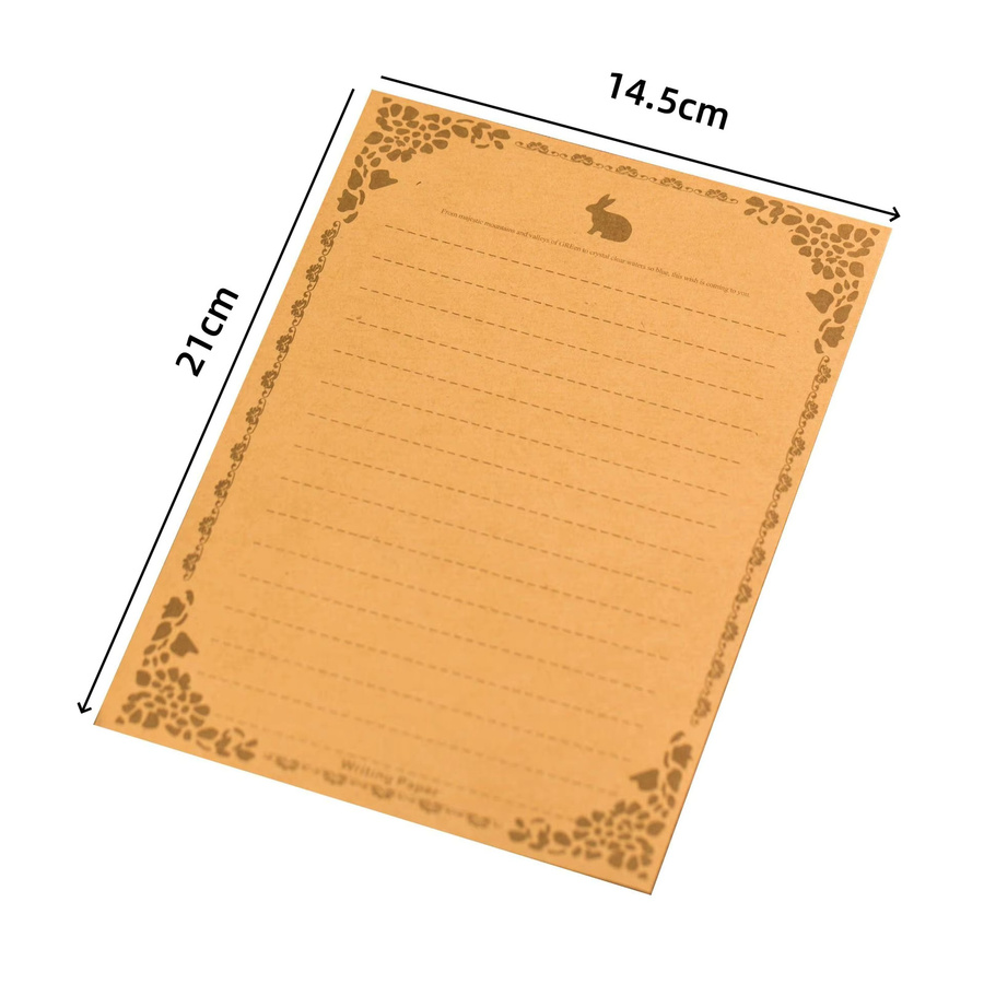Vintage Buchstaben-Set aus braunem Kraftpapier mit Retro-Kaninchenmuster für Liebesbriefe und Schreibpapier - Bild 2