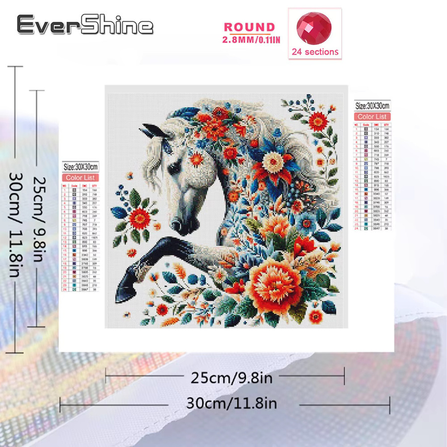 Evershine Diamantmalerei Pferd und Blumen DIY 5D Kreuzstich Mosaik Wandkunst in Multicolour, B/H: 20 x 20 cm - Bild 2