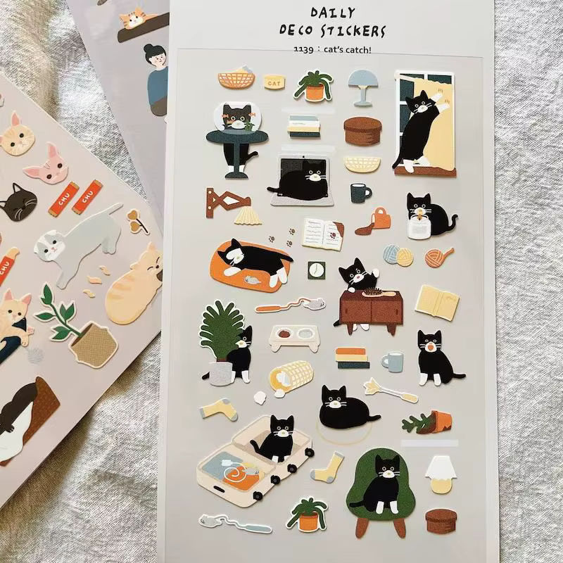 Suatelier Korea Cartoon Katzen und Hunde Aufkleber für Scrapbooking und Junk Journaling, mehrfarbig - Bild 2