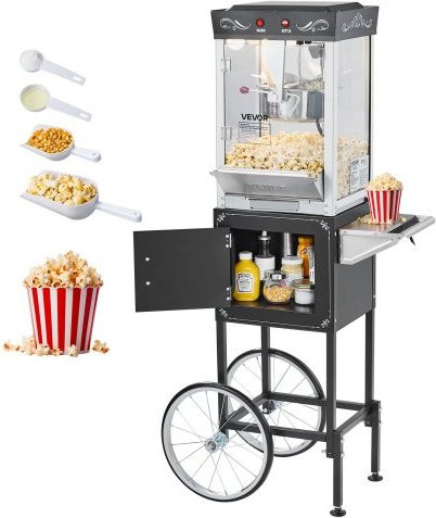 VEVOR Popcornmaschine mit Wagen und Kessel, 800 W kommerzieller Popcornautomat, Schwarz - Bild 1