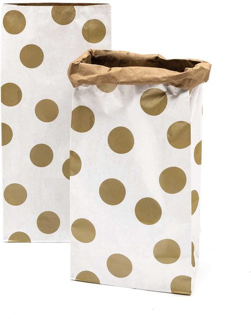 Rico Design Paper Poetry Maxi-Blockbodenbeutel mit Punkte-Design aus Kraftpapier, 2 Stück, Weiß-Braun-Gold, B: 60 cm, T: 28 cm, H: 17 cm - Bild 1