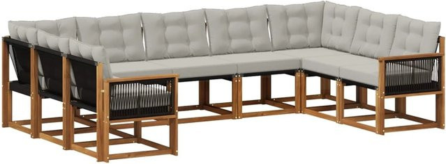 vidaXL Outdoor-Sofagarnitur L-Form aus Akazienholz mit 9 Kissen in Natur und Grau - Bild 1