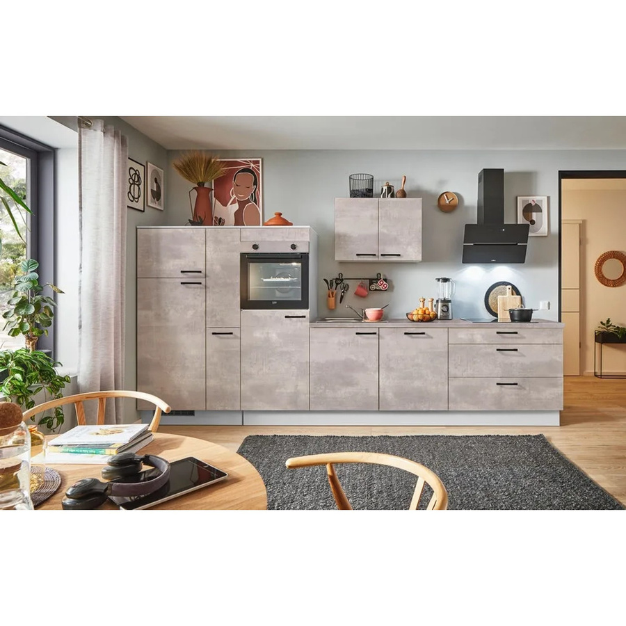 pino Küchenzeile Beton Art Perlgrau mit 1 Apothekerschrank und Geräteanschluss, Breite: 370 cm - Bild 2