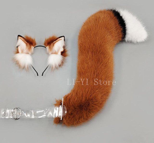 Anime Plüsch Wolfsohren Stirnband mit Schwanz 2-teiliges Set - Bild 1