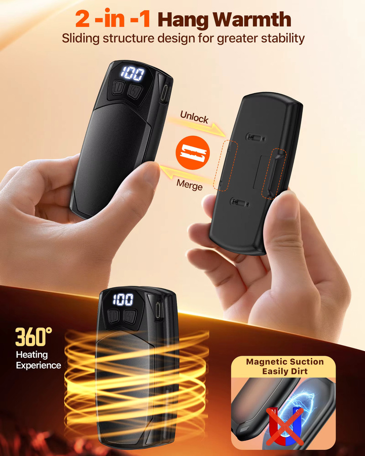 XIAOTREE Tragbarer Handwärmer mit Digitalanzeige und 3000 mAh Akku, Schwarz - Bild 3