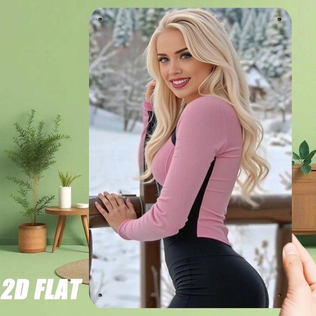 CIFBUY Vintage Metall-Wandschild mit Schneeszene und Portrait einer blonden Dame, Mehrfarbig, Breite: 30,48 cm, Höhe: 20,32 cm - Bild 1