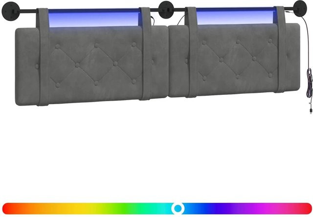vidaXL Hängendes Kopfteil mit integriertem LED Licht in Dunkelgrau aus Samt, B/H: 190 x 55 cm - Bild 1
