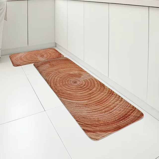 VIKAMA Rutschfeste Küchenbodenmatte mit Holzmaserung und Streifen-Design aus Polyester für Küche, Flur oder Balkon - Bild 1