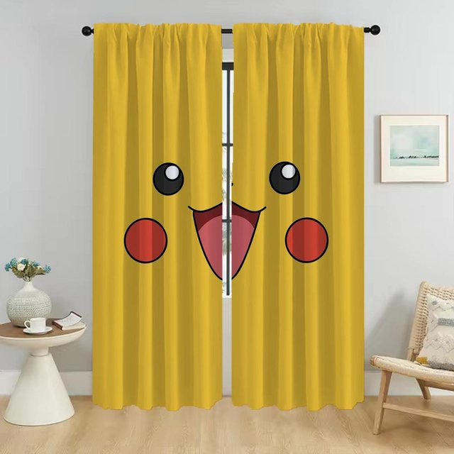 P-Pokemones Tüll-Vorhänge für Kinderzimmer und Wohnzimmer, 2er-Set, Gelb, Breite: 96 cm, Höhe: 137 cm - Bild 1