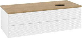 V&B Antao Waschtischunterschrank mit Frontstruktur und Beleuchtung, Farbe Weiß, Eiche Honig, B/T/H: 120 x 50 x 50 cm - Bild 1