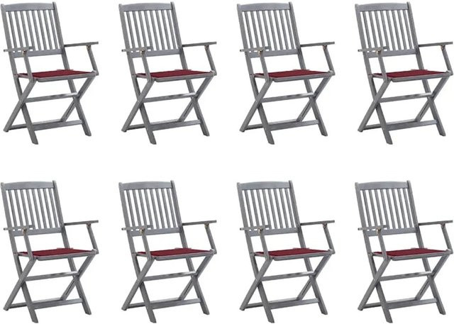 Set aus 8 klappbaren Gartenstühlen von vidaXL aus Akazienholz mit Kissen in Grau und Rot - Bild 1