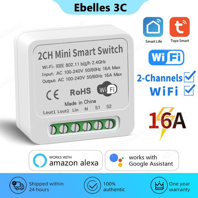 Tuya WiFi Smart Switch 2CH Mini DIY Breaker Modul 16A in Weiß für Smartlife App Steuerung mit Timer und Sprachsteuerung via Alexa und Google Home - Bild 1