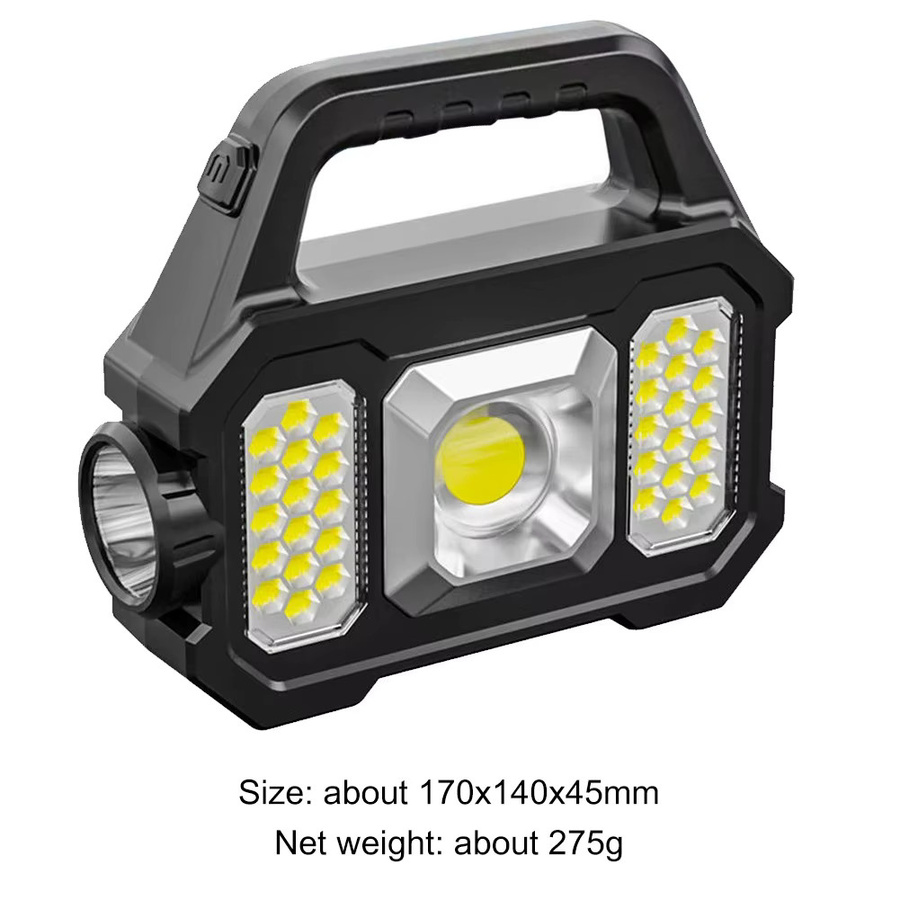 XIWANGFIRE LED/COB Notfall-Taschenlampe mit Solarfunktion und USB-Aufladung, IPX4 wasserdicht, Schwarz - Bild 6