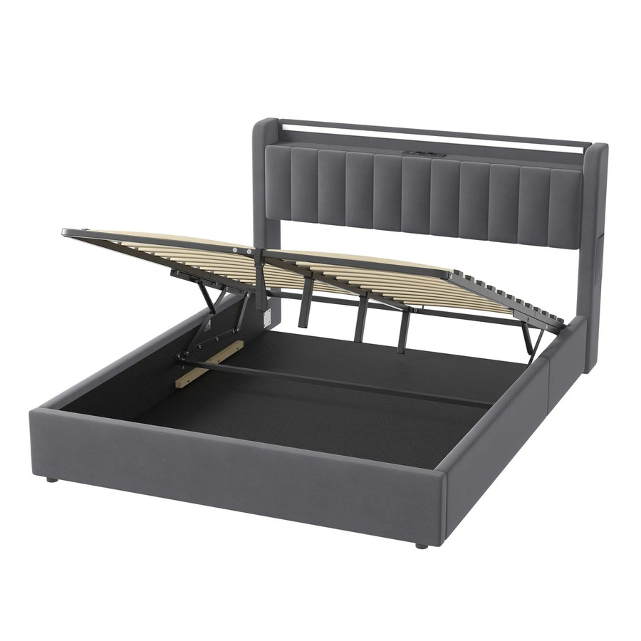 okwish Polsterbett mit Bettkasten und LED-Licht in Grau, B/T/H: 160 x 200 x 163,5 cm - Bild 2
