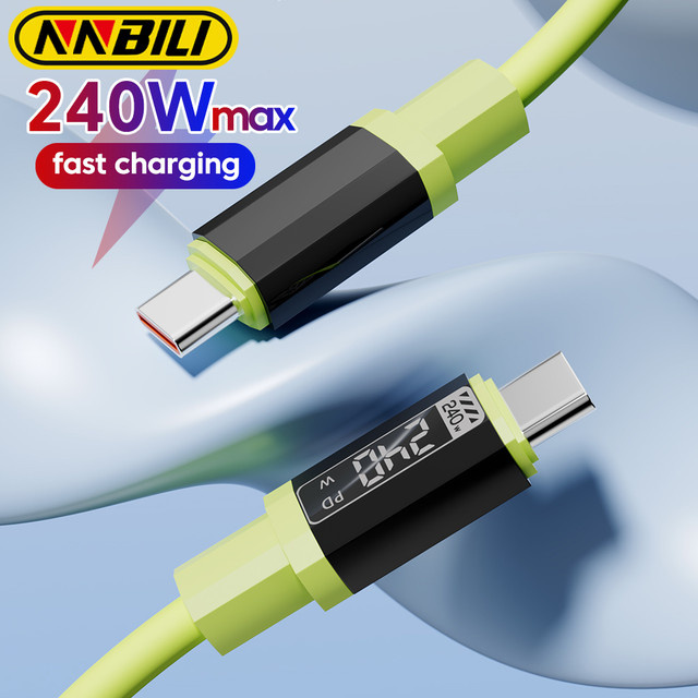 NNBILI USB-C zu USB-C Datenkabel 240W PD Schnellladegerät in Grün für iPhone Samsung Xiaomi Huawei - Bild 1