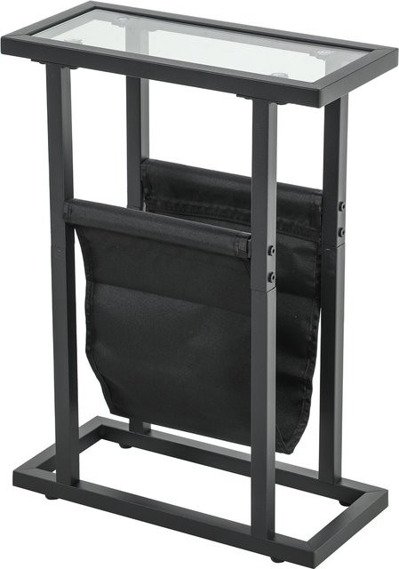 HOMCOM Beistelltisch mit Glasplatte und Stofftasche in Schwarz, moderner Couchtisch mit Metallrahmen für Wohnzimmer und Schlafzimmer, B/T/H: 40 x 18 x 55,5 cm - Bild 1