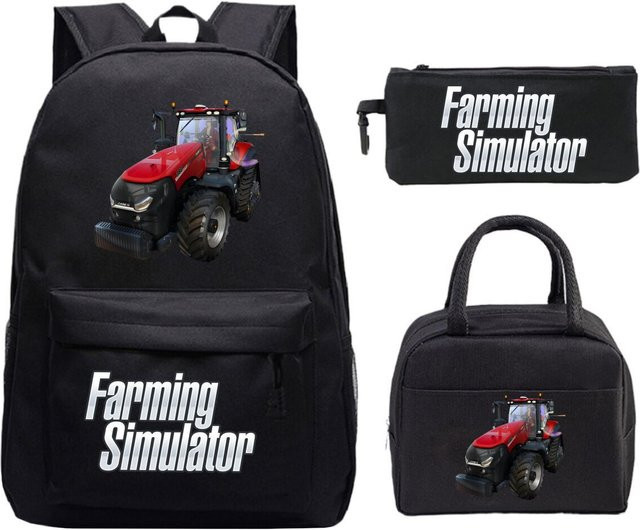 3-teiliges Schulrucksack-Set aus Oxford-Stoff in Schwarz mit Schultasche und Federmäppchen - Bild 1