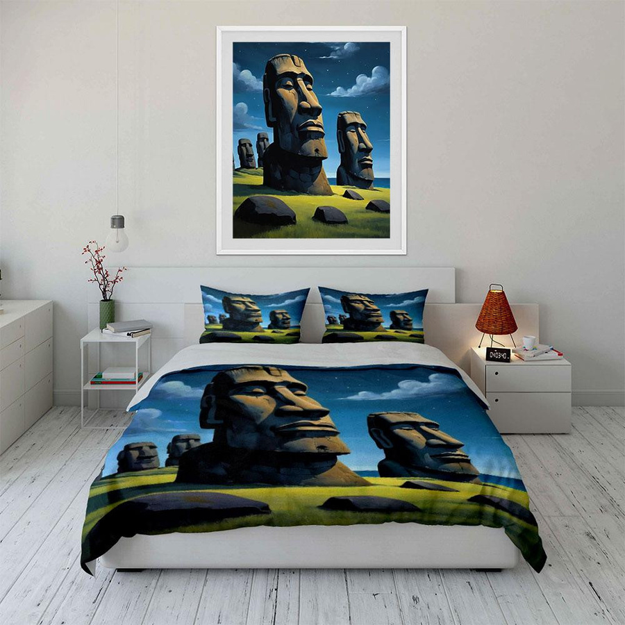 Dreiteiliges Bettwäsche-Set Mystische Steinstatuen Scenic Design für Kinder- und Schlafzimmer, B/B/H: 135 x 200 cm - Bild 3