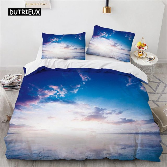 Flylo Bettwäscheset aus Mikrofaser mit Naturmotiv in Blau und Weiß, B/H: 200 x 200 cm - Bild 1