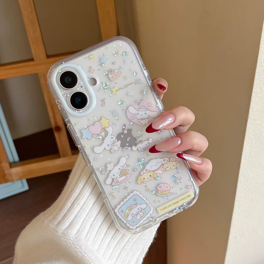 Sanrio Cinnamoroll Handyhülle mit Glitzer-Sternen für iPhone 17 16 15 14 13 Pro Max, transparente weiche TPU Hülle - Bild 2