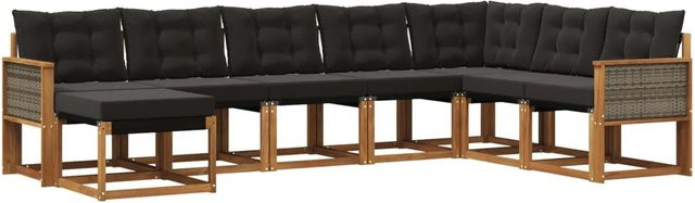 vidaXL Outdoor-Sofagarnitur L-Form aus Massivholz Akazie mit 8 Kissen in Natur und Schwarz - Bild 1