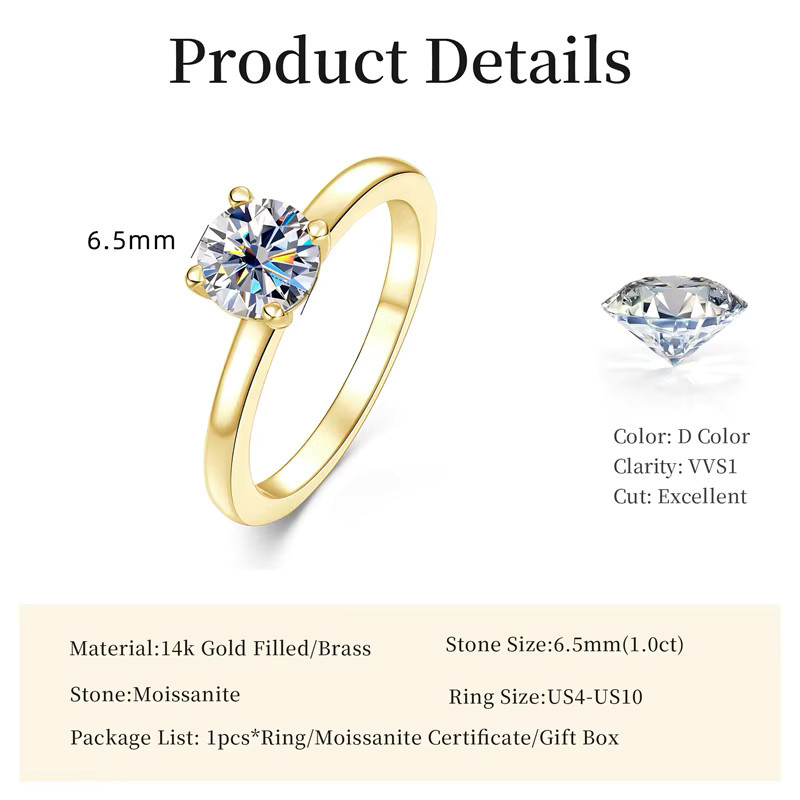 Lnngy Verlobungsring, Moissanit, Gold, Damen - Bild 2