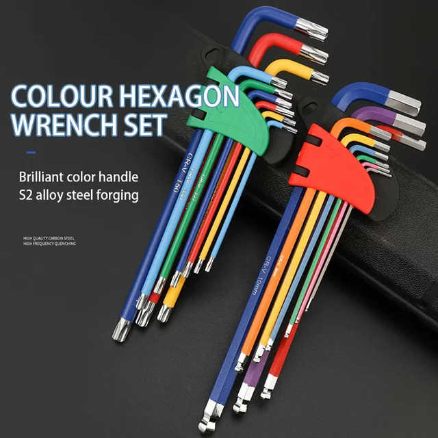 PINTUDY 9-teiliges Inbusschlüssel Set aus S2-Legierungsstahl mit Quick Snap Adapter und Kugelkopf sowie Torx-Bits in Multicolour - Bild 1