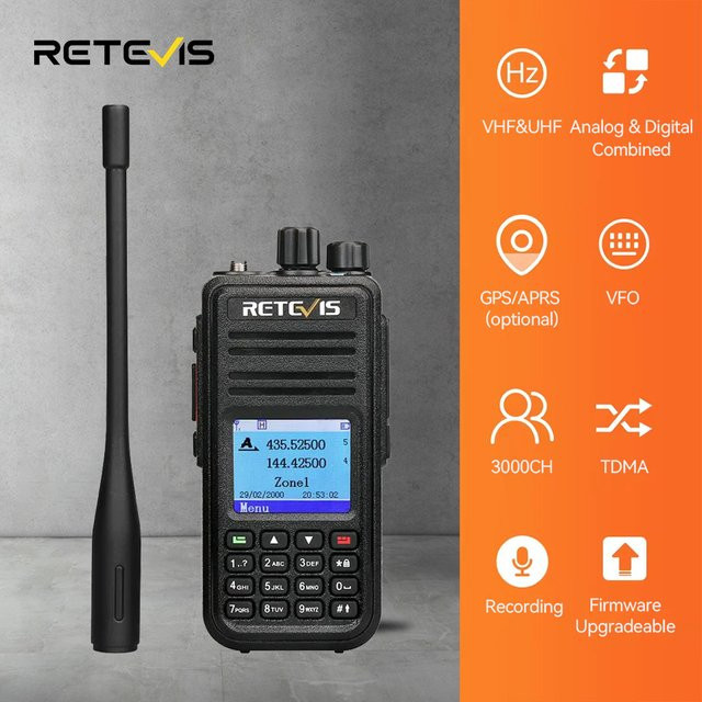 Retevis RT3S DMR Walkie Talkie mit GPS und AES256 Verschlüsselung in Schwarz - Bild 1
