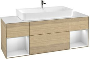 V&B Waschtischunterschrank Finion mit Wandbeleuchtung, Farbe: Weiß matt lackiert und Eichenfurnier, Breite: 160 cm - Bild 1