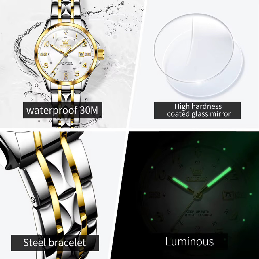 Olevs Armbanduhr Quarz, Edelstahl, Diamant, Weiß, Damen - Bild 3