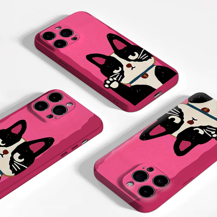 Handyhülle Glückliche Smoking-Katze für Apple iPhone 12 bis iPhone 18 Pro Max Plus in Pink mit doppelschichtiger Rückabdeckung - Bild 3