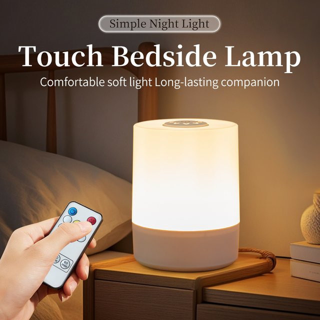 GGBEE Tragbare LED-Tischlampe in Weiß mit Fernbedienung und Touch-Schalter, dimmbares wiederaufladbares Nachtlicht für Schlafzimmer und Kinderzimmer - Bild 1