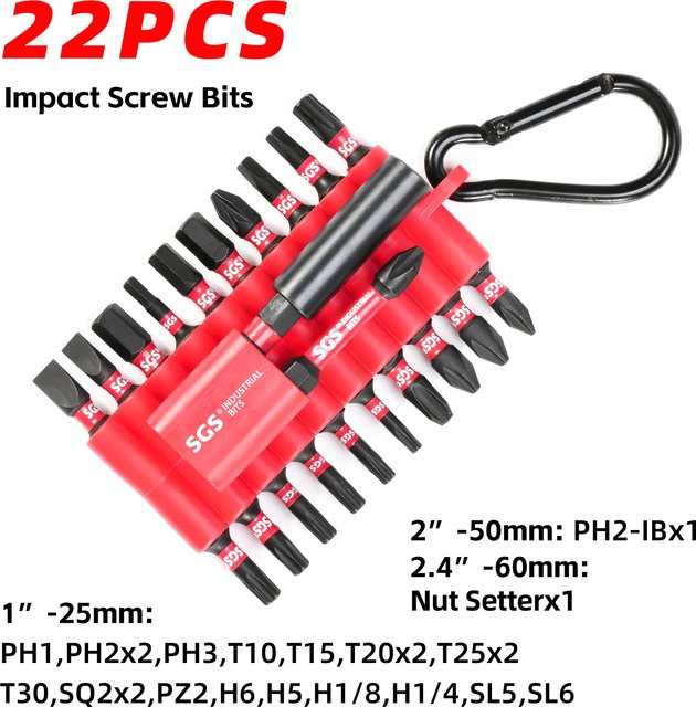 Pro Strength 22-teiliges magnetisches Schraubendreher-Set aus S2-Stahl in Rot mit verschiedenen Bit-Modellen Ph/T/Sq/Pz/H/Sl - Bild 1