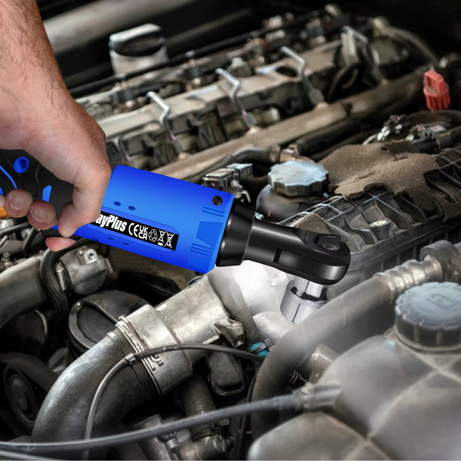 DayPlus Kabelloser elektrischer Ratschenschlüsselsatz 3/8 Zoll in Blau mit 2x 1500mAh Li-Ion-Akkus und 7 Steckschlüsseln für Auto, Fahrrad und Montage - Bild 7