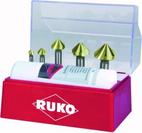 RUKO Kegelsenkersatz DIN335 C 90 Grad 6,3-25 mm HSS TiN Gold 6-teilige Set-Kassette - Bild 1