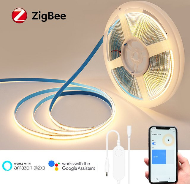 CENFAYA Tuya Zigbee 3.0 COB LED-Streifen 24V CCT Warmweiß bis Neutralweiß 3000-6500K Smart Home kompatibel mit Alexa und Google Assistant - Bild 1
