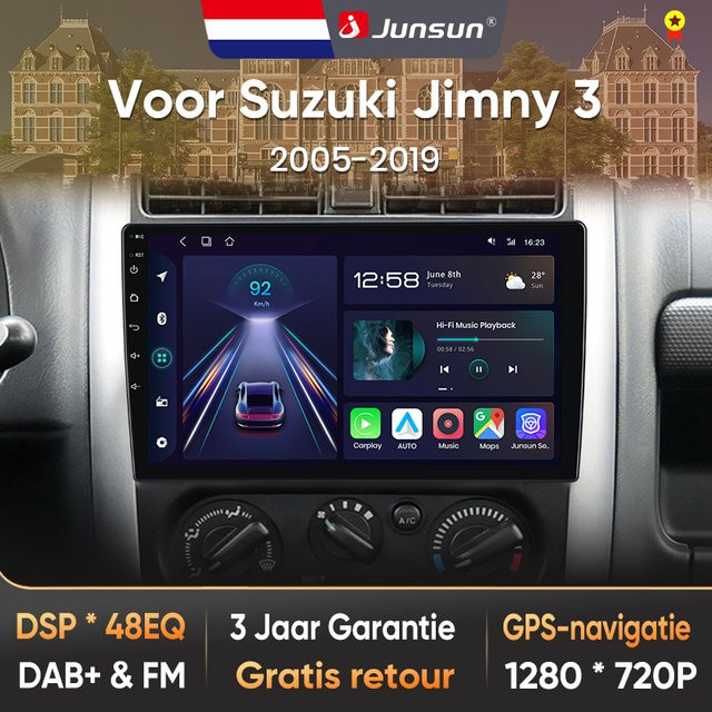 Junsun Android Autoradio mit kabellosem CarPlay für Suzuki Jimny 3 (2005-2019) in Schwarz mit GPS und Bluetooth - Bild 1