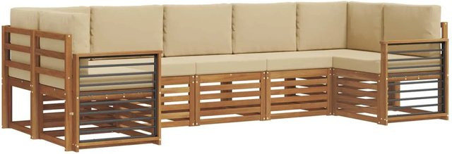 vidaXL Sofagarnitur 7-teilig aus Massivholz Akazie in Natur und Beige mit Polsterung und Kissen - Bild 1