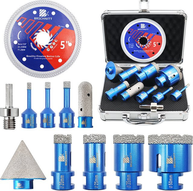 BRSCHNITT Diamantbohrer-Set, 11-teilig, für Keramik, Marmor und Granit mit Lochsägen, Bohrkronen und Trennscheiben - Bild 1