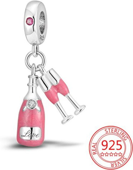 Allbestart Anhänger Charm, 925 Silber, Zirkonia, Damen, Weinflasche und Glas - Bild 1