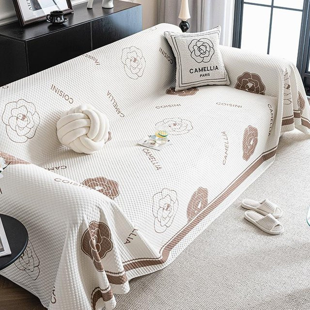 Luxuriöser Sommer-Sofabezug aus Eisseide im französischen Creme-Stil, floraler Kissenbezug aus Polyester in Beige und Weiß - Bild 1