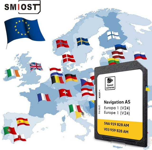 SMIOST 32GB SD-Karte für VW AS V24 Navigationssystem MIB2 mit GPS EU Karten Software Version 2026 in Schwarz - Bild 1