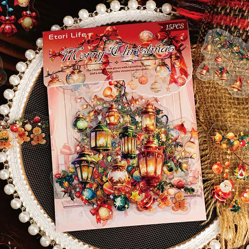 Mr. Paper Weihnachtsaufkleber Set mit Motiven wie Glocken und Lichtern, 15 Blatt, Mehrfarbig, PET-Aufkleber für DIY-Dekorationen - Bild 1
