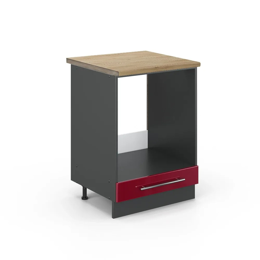 Vicco Herdbauschrank Fame-Line in Bordeaux Hochglanz und Anthrazit mit Eiche-Optik, Breite: 60 cm, Tiefe: 60 cm, Höhe: 82 cm - Bild 2