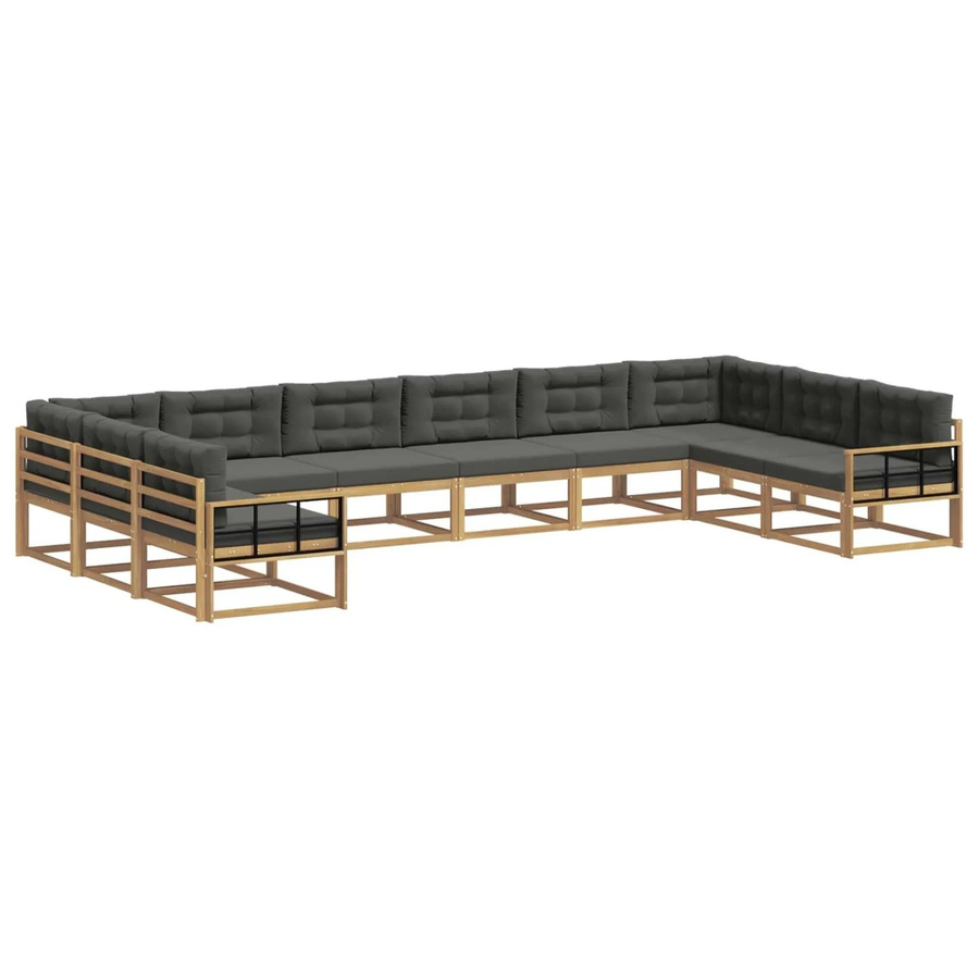 vidaXL Outdoor-Sofagarnitur aus massivem Akazienholz mit 10-teiligem Set und Kissen in Weiß und Anthrazit - Bild 2