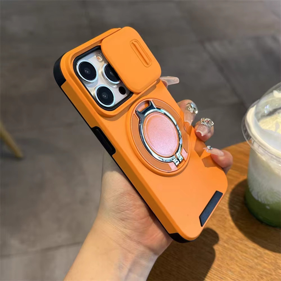 MagSafe Magnetische iPhone Schutzhülle mit drehbarer Halterung und Metallring für kabelloses Laden in Blau und Orange - Bild 2